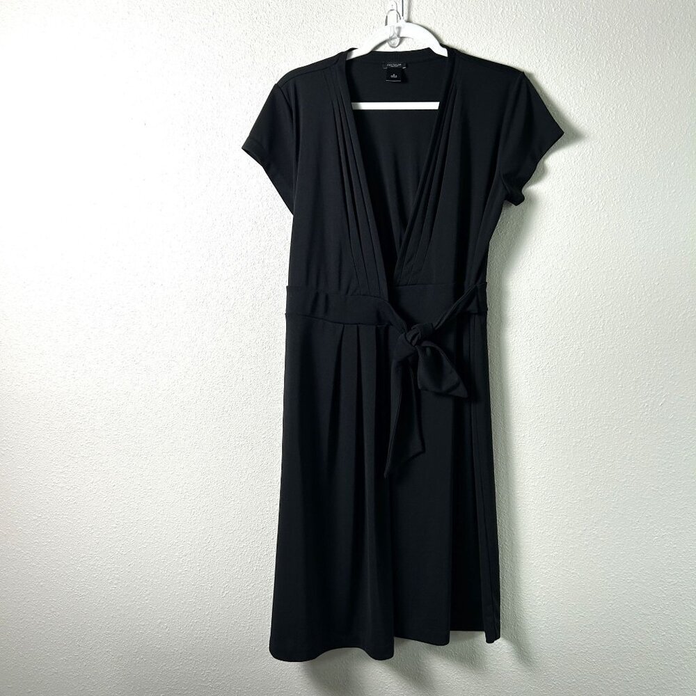Ann Taylor Wrap Dress Womens Size 8 Black Short Sleeve Polyester Classic Office